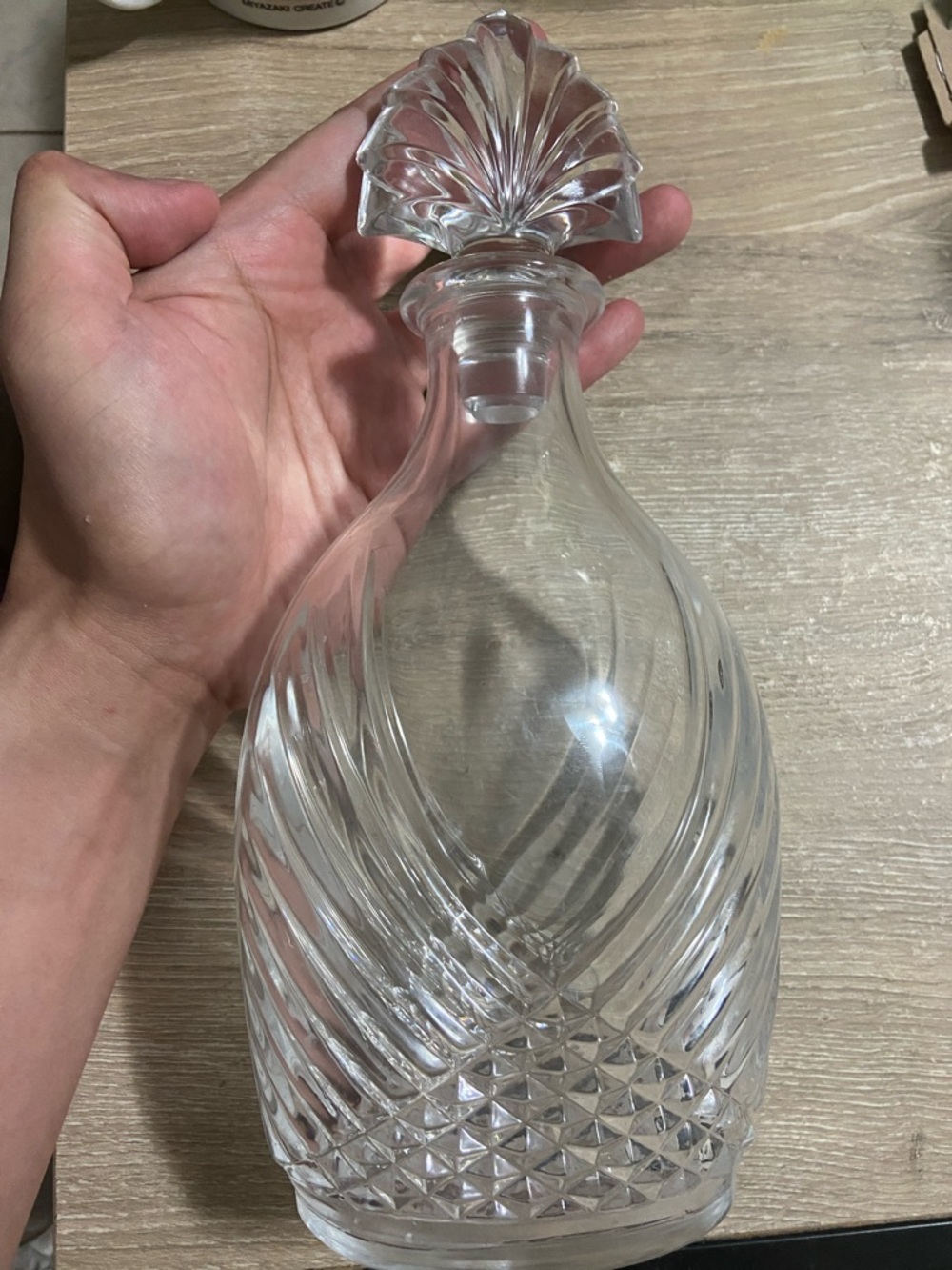 VTG Beautiful Cristal D’Arques Diamant Glass Decanter with Stopper 1980